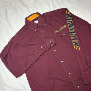 Wrangler Western Shirts Mens Burgundy Long‎ Sleeve Button Down Size M